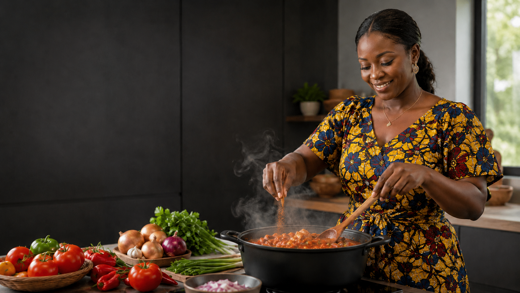 Une cuisinière prépare un plat mijoté avec des ingrédients frais